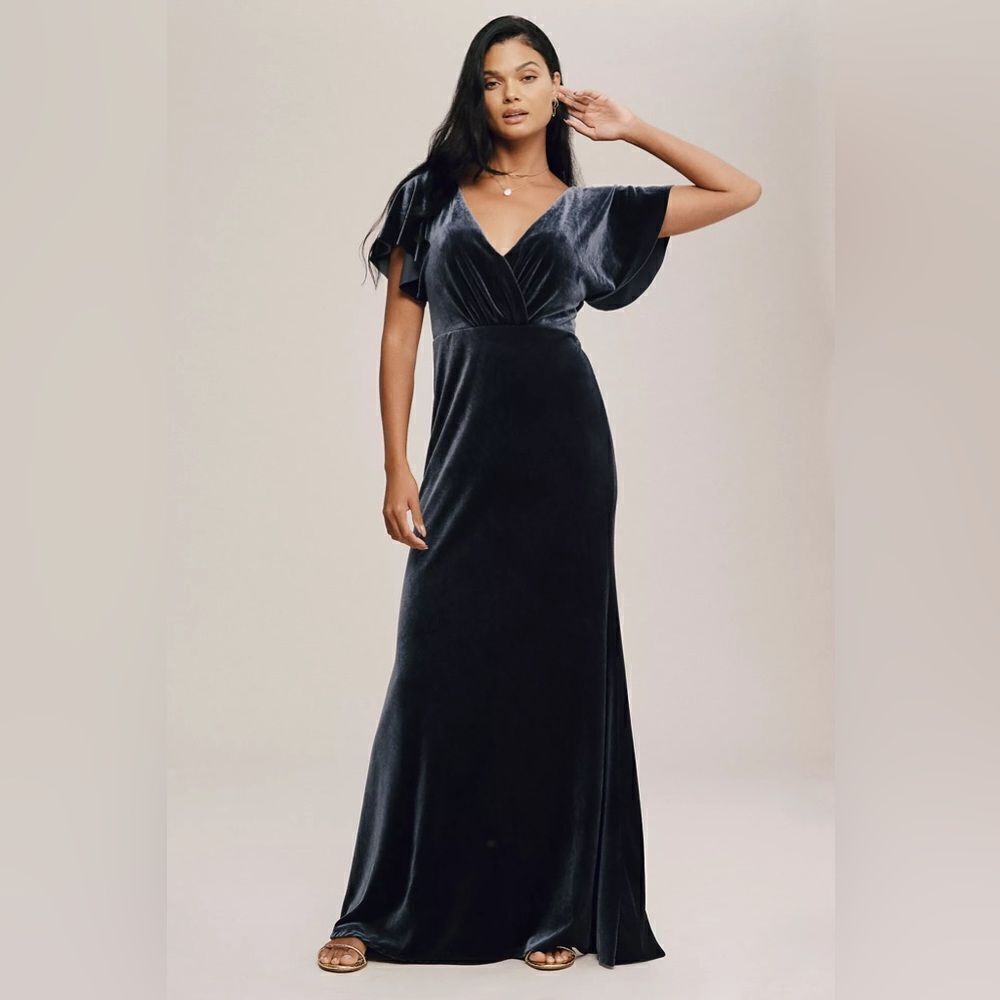 NWT Anthropologie BHLDN Jenny Yoo Ellis Flutter Sleeve Open Back Velvet Gown - Picture 2 of 4